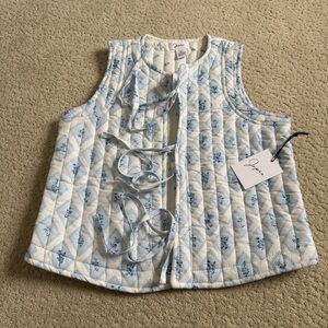 NWT Japna Floral Quilted Vest in Blue and Cream